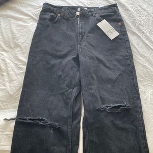 Zara black high ride jeans with rips in the knee! New with tags!